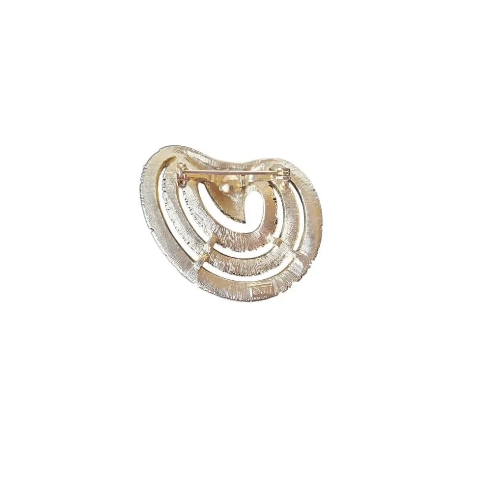 JJ Jonette Vintage Gold‎ Tone Wave Brooch Brushed Layered Late 50s/60s Art Deco